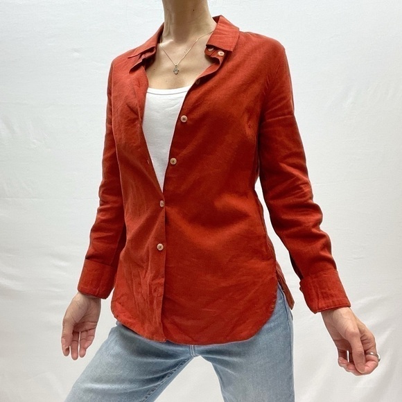 Max Cocos Linen long sleeves red shirt size S buttoned down women’s - Picture 2 of 13